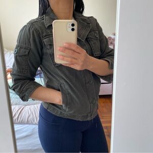 Old Navy Military Jacket Olive Green Surplus Style Small Petite Cropped Utility